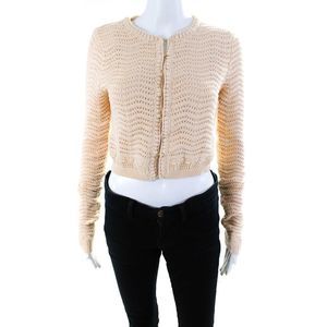 Designer Women's Long Sleeves Hook Closure Open Knit Cardigan Sweater Beige S